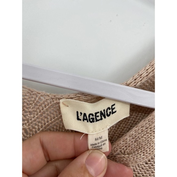 L'Agence Pia Soft Camel V-Neck Cable Knit Long Sleeve Sweater Size M - Picture 4 of 6